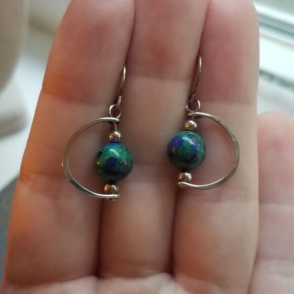 Bundle Two Pairs Artisan Handmade Natural Gemstone Beaded Drop Earrings Silver - Picture 5 of 5